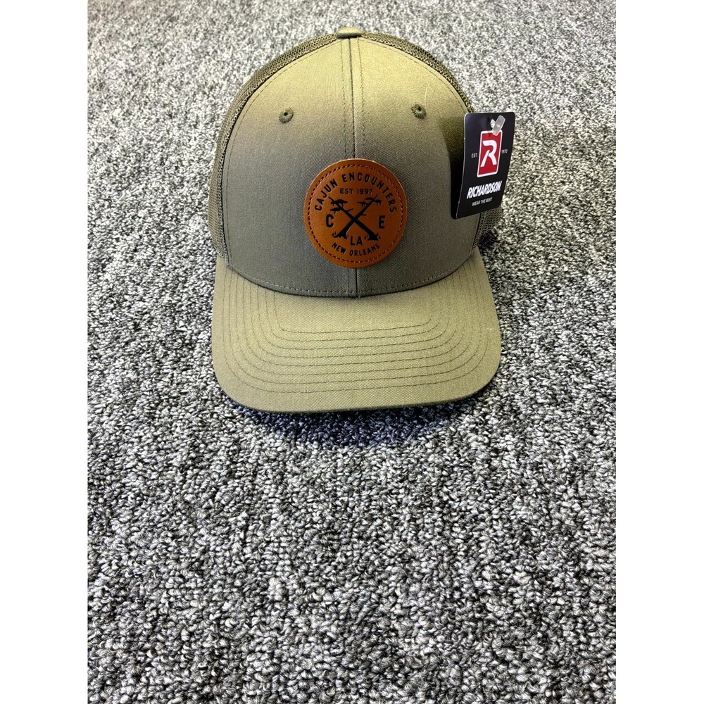Richardson 112 Cajun Encounters LA Trucker Hat Olive Green Mesh Snapback Cap